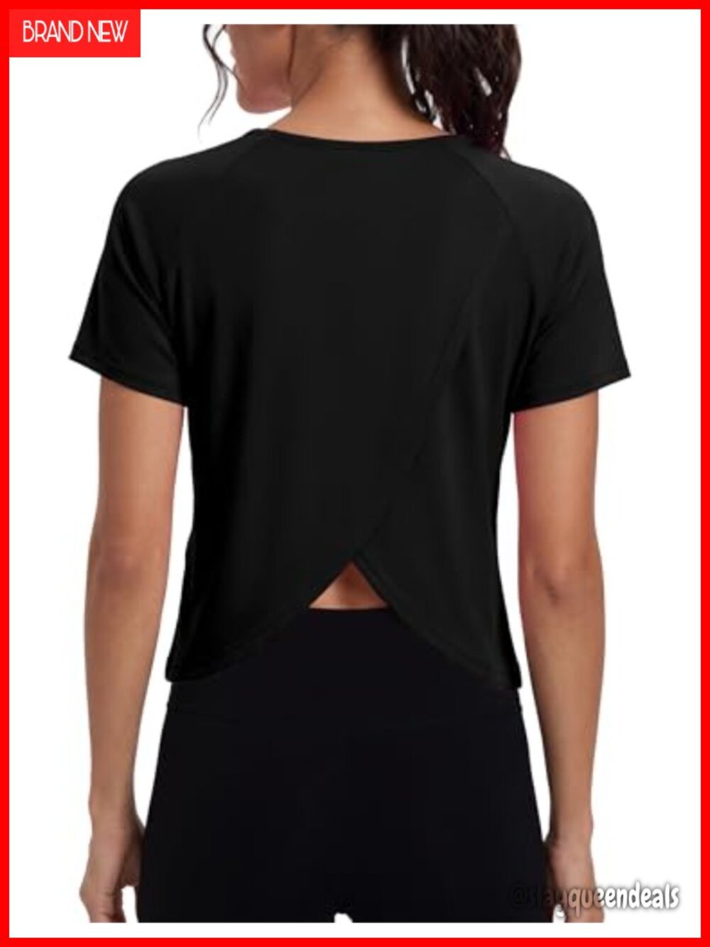 Women's Short Sleeve Workout Top Open Split Back Athletic Gym Yoga Tee